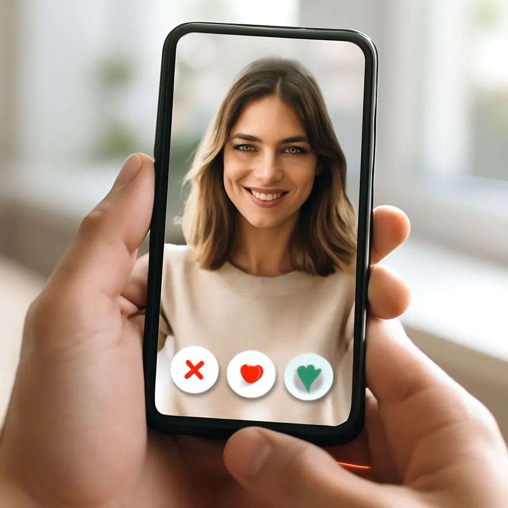 Interface de l'application Hinge sur smartphone, profil avec prompts et photos personnalisées