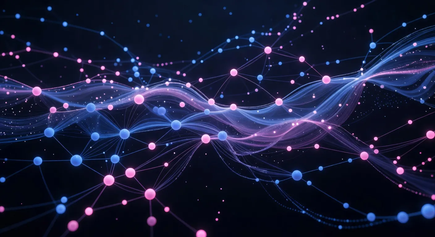 Visualisation abstraite de réseaux sociaux et connexions numériques, thème relationnel et flux de données