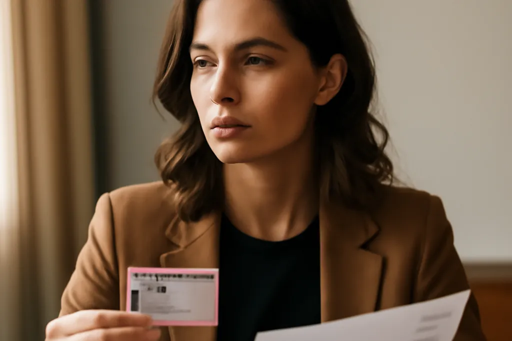 Dossier administratif de titre de séjour avec documents et carte de résident sur un bureau