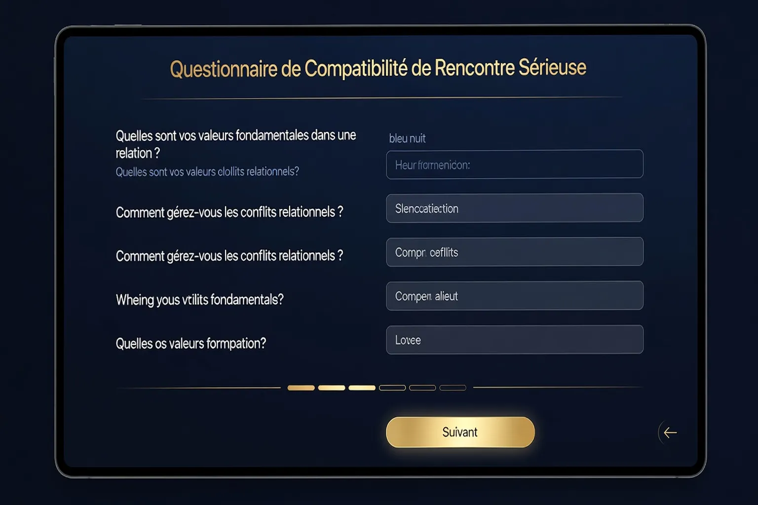 Interface du test de compatibilité Parship — questionnaire Big Five