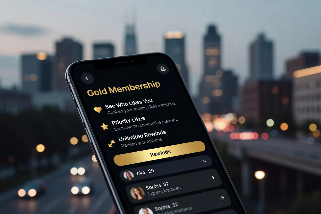 Interface Tinder Premium France 2026 — fonctionnalités Gold