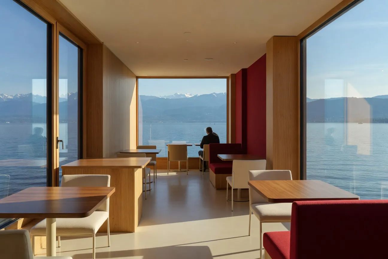 Vue de Genève avec le Jet d'eau et le Mont-Blanc en arrière-plan, illustrant le marché romand