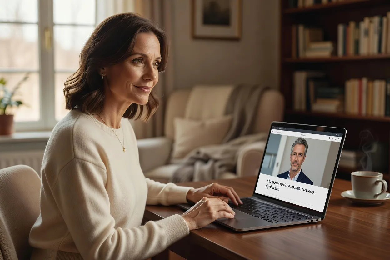 Adulte actif utilisant une application de rencontre sur smartphone pendant une pause professionnelle