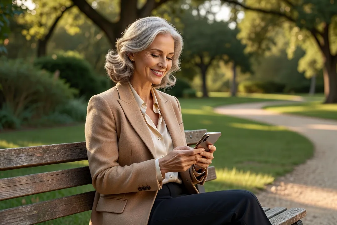 Femme senior utilisant Disons Demain, site de rencontre pour les plus de 50 ans