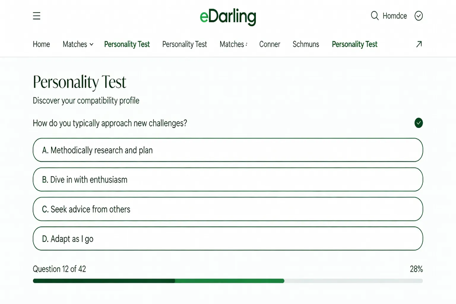 Interface de eDarling, site de rencontre par affinites