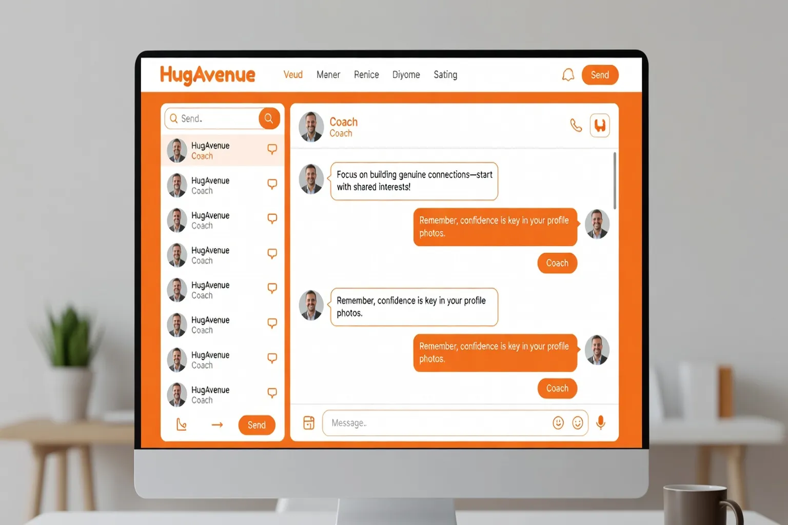 Interface de HugAvenue, site de rencontre avec coaching
