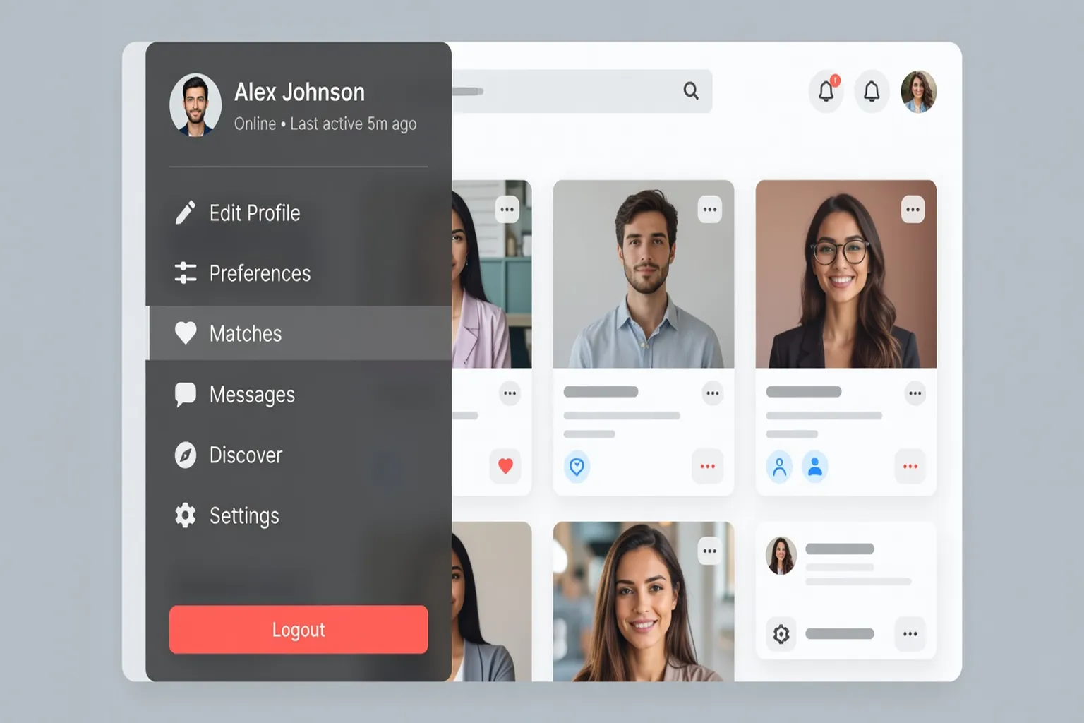 Menu de navigation Meetic