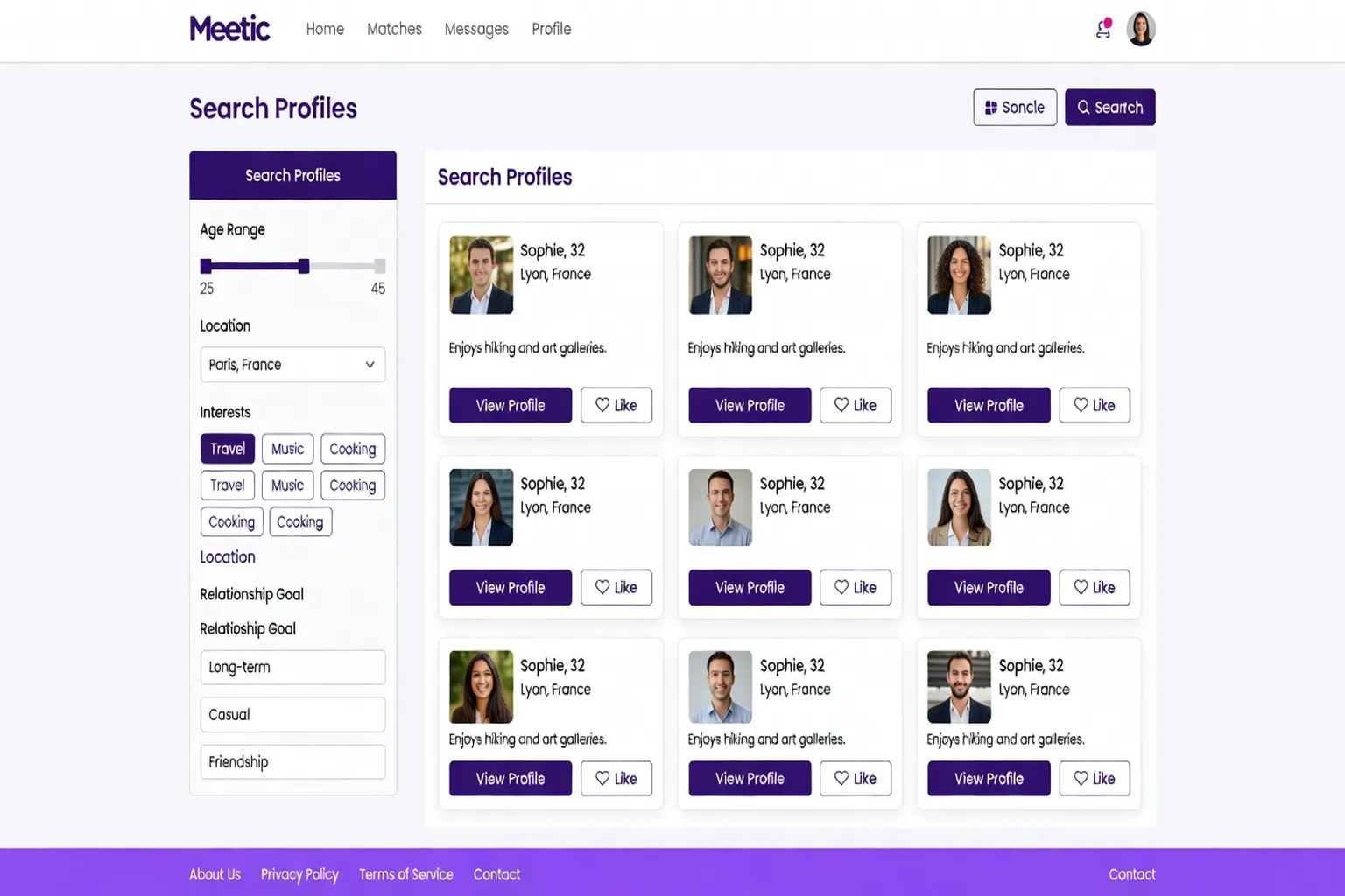 Interface de Meetic, site de rencontre leader en France